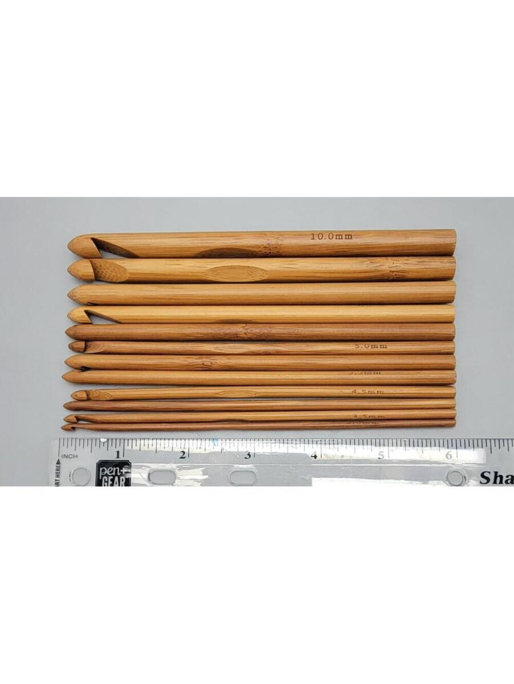 Bamboo Wooden Crochet Hook Set 12 Piece 3mm-10mm Vintage